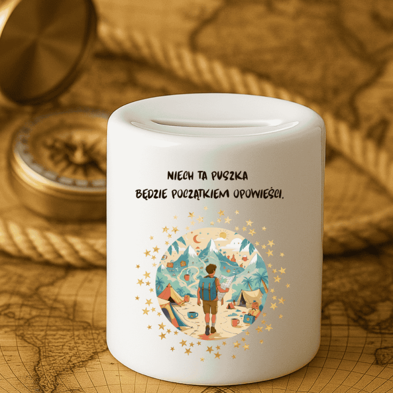 Skarbonka z motywem podróży – prezent dla podróżnika na nowe wyprawy