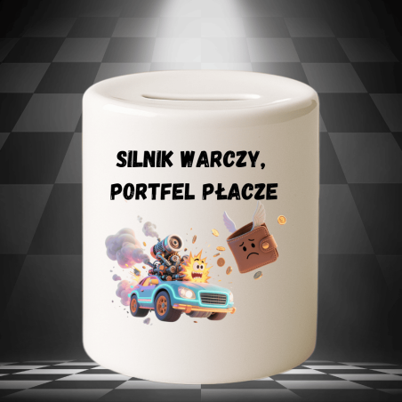 Skarbonka z napisem – motoryzacyjny humor dla kierowcy