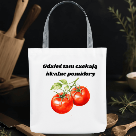 Torba na zakupy – nadruk z pomidorami i zabawnym napisem
