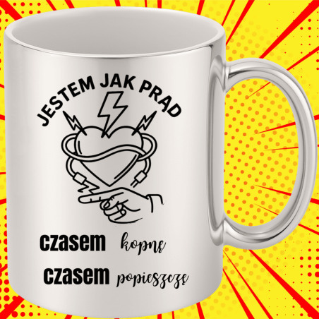Kubek z nadrukiem humorystycznym – „Czasem kopnę, czasem popieszczę”