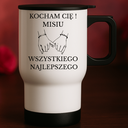 Prezent dla chłopaka: kubek termiczny do auta z nadrukiem „kocham cię”
