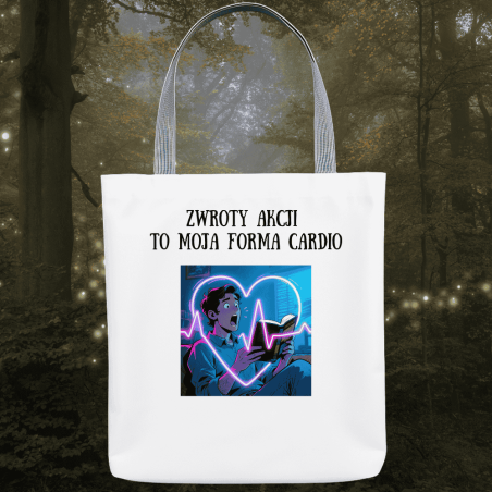 Torba materiałowa dla fana literatury – „Zwroty akcji to moja forma cardio”, praktyczny prezent