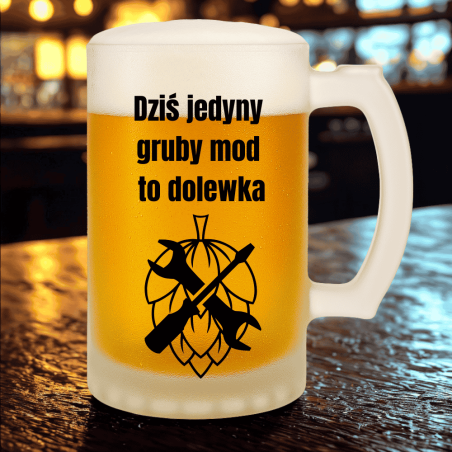 Kufel z nadrukiem dla kierowcy – „Gruby mod? Dolewka”, humor do garażu