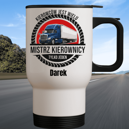 Kubek termiczny dla kierowcy ciężarówki – „Mistrz kierownicy”, z imieniem, idealny na co dzień