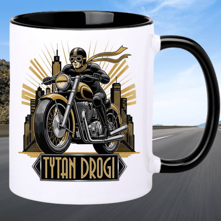 Prezent dla motocyklisty – kubek „Tytan Drogi”, styl Art Deco, unikalna grafika