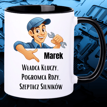Kubek na prezent dla mechanika „Władca kluczy” z imieniem