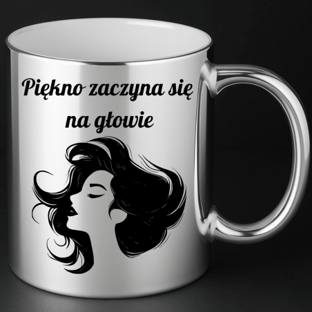Kawa stylistki z charakterem kubek srebrny z dopasowanym wzorem dla fryzjerki