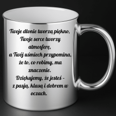 Dla profesjonalistki srebrny kubek dla stylistki paznokci z twoim podziękowaniem
