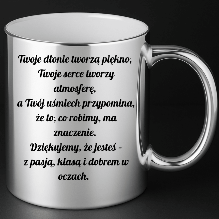 Dla profesjonalistki srebrny kubek dla stylistki paznokci z twoim podziękowaniem Dla profesjonalistki srebrny kubek dla stylistki paznokci z twoim podziękowaniem