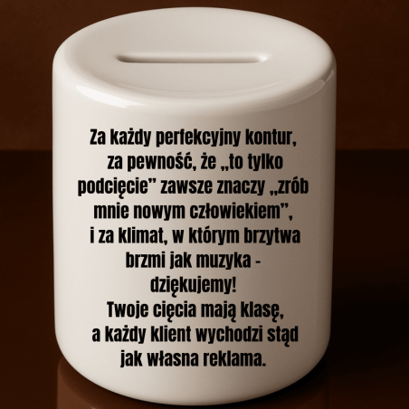 Na kolejny poziom stylizacji skarbonka z nadrukiem dla barbera