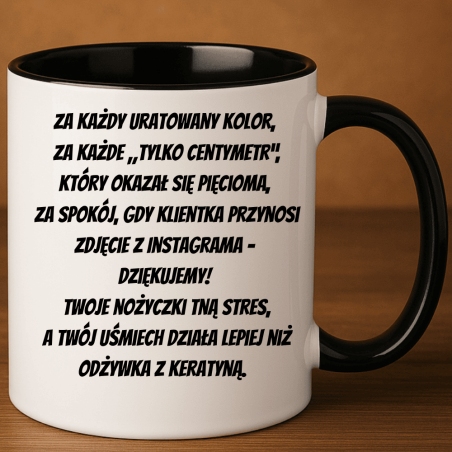 Śmieszny prezent kubek dla fryzjerki z tekstem, który możesz zmieniać dowolnie