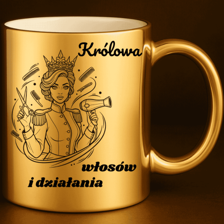 Elegancki, personalizowany prezent do salonu kubek złoty dla stylistki włosów