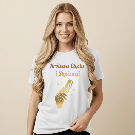 Hit w salonie fryzjerskim T-shirt biały z własnym motywem