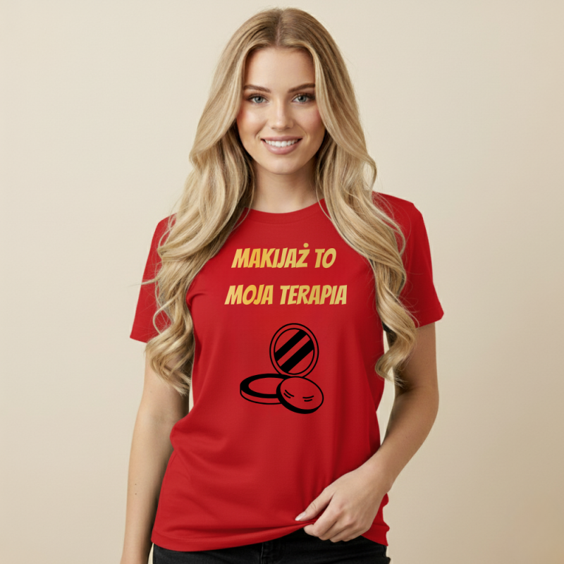 Kreatywność w świecie makijażu czerwony T-shirt z możliwością wyboru grafiki Kreatywność w świecie makijażu czerwony T-shirt z możliwością wyboru grafiki