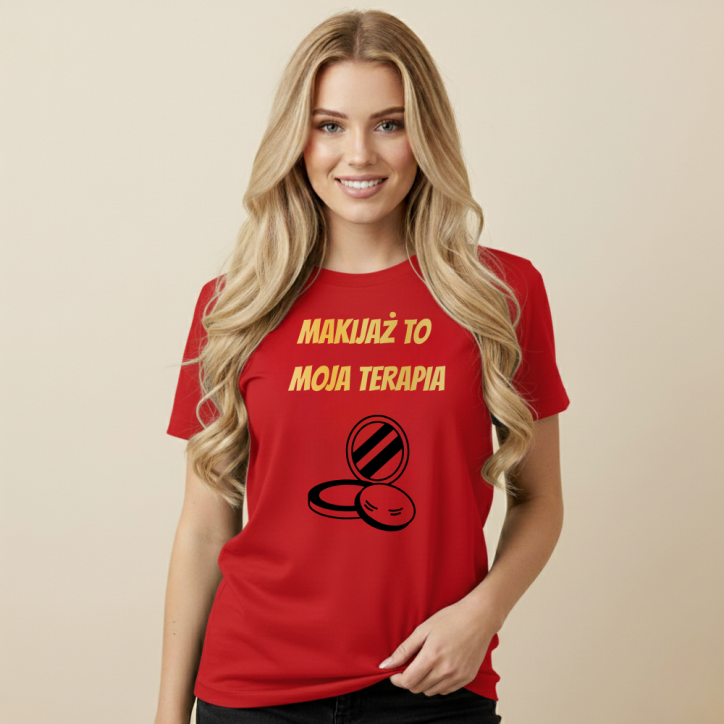 Kreatywność w świecie makijażu czerwony T-shirt z możliwością wyboru grafiki Kreatywność w świecie makijażu czerwony T-shirt z możliwością wyboru grafiki