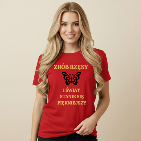 Upominek dla kreatywnej stylistki elegancki T-shirt z dopasowanym wzorem dla stylistki rzęs