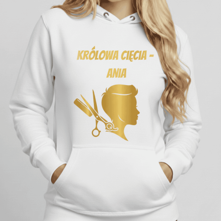 Stylowa bluza z kapturem do pracy z klientkami z wybranym projektem dla fryzjerki