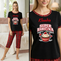 Ekskluzywna piżama damska 100% bawełna z personalizacją i z imieniem ''Super Babeczka''
