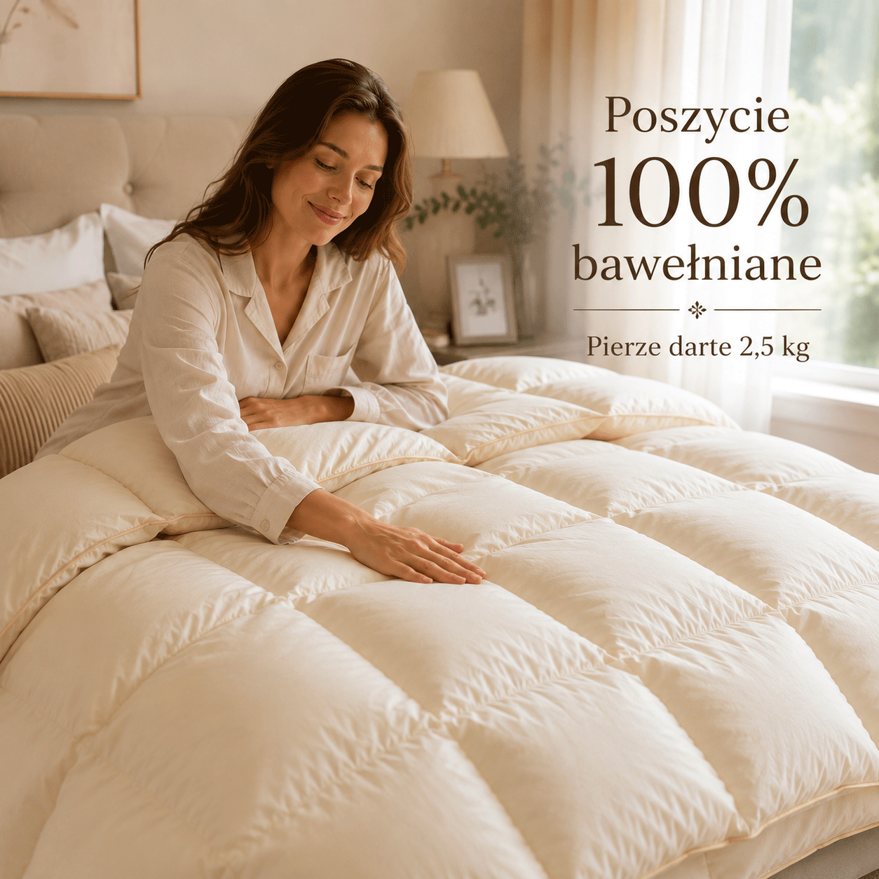 Kołdra z pierza 160x200 – naturalne pierze darte, ciepła i otulająca 2,5 kg