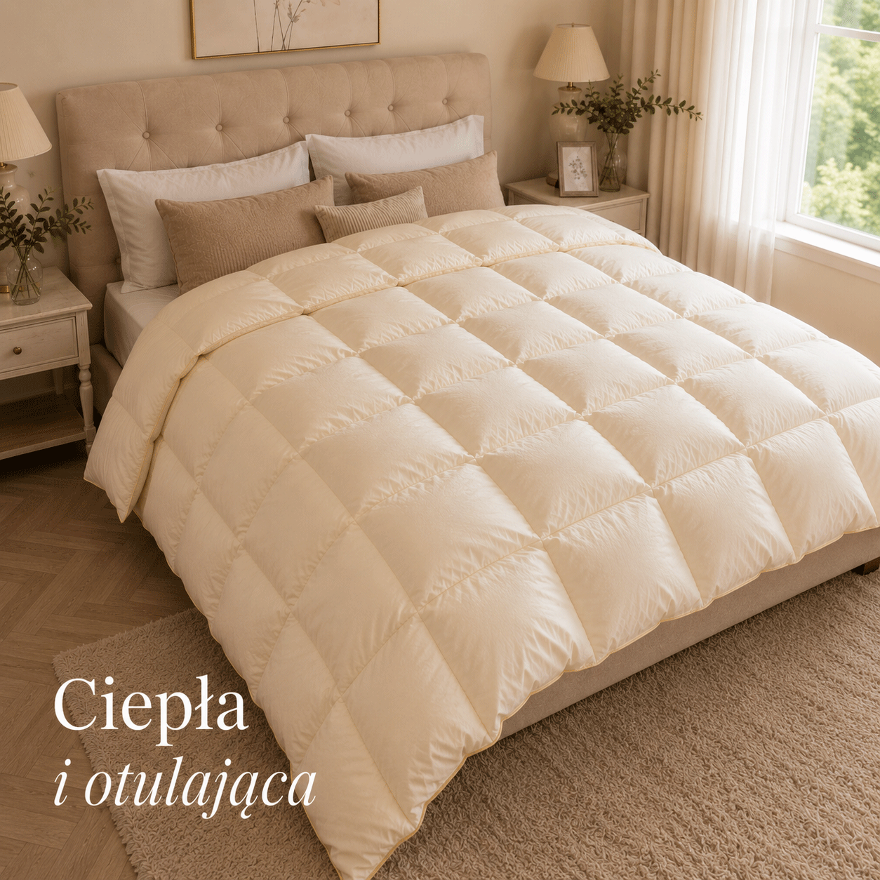 Szeroka kołdra z pierza 180x200 dobrze wypełniona 2,6 kg