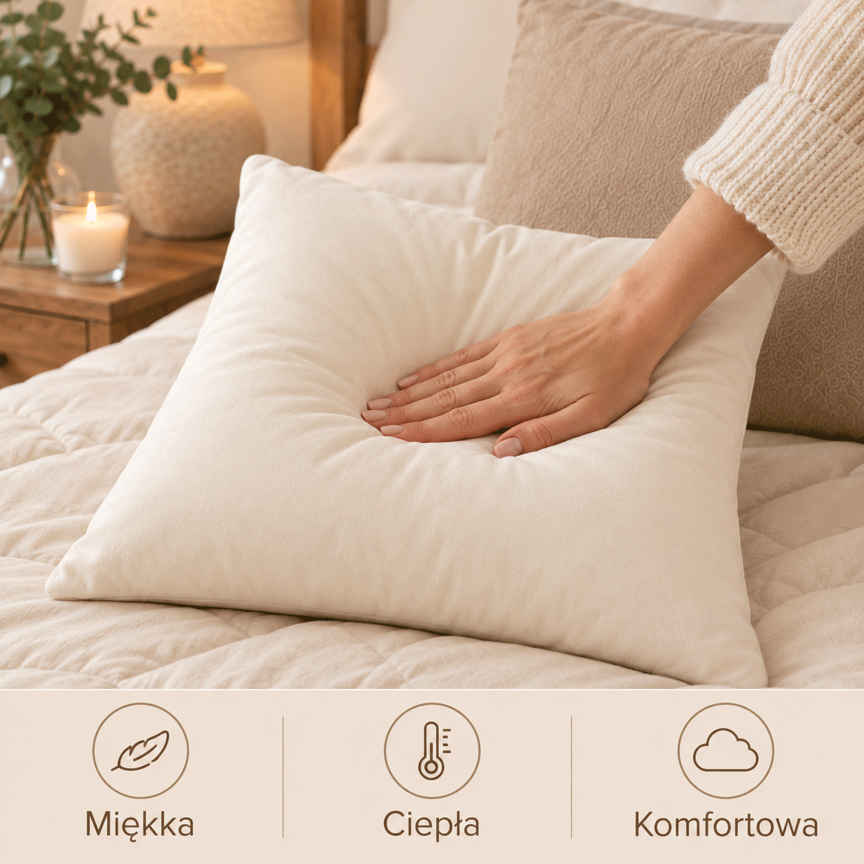 Poduszka 45x45 ecru 60% wełna owcza 40% włókna syntetyczne