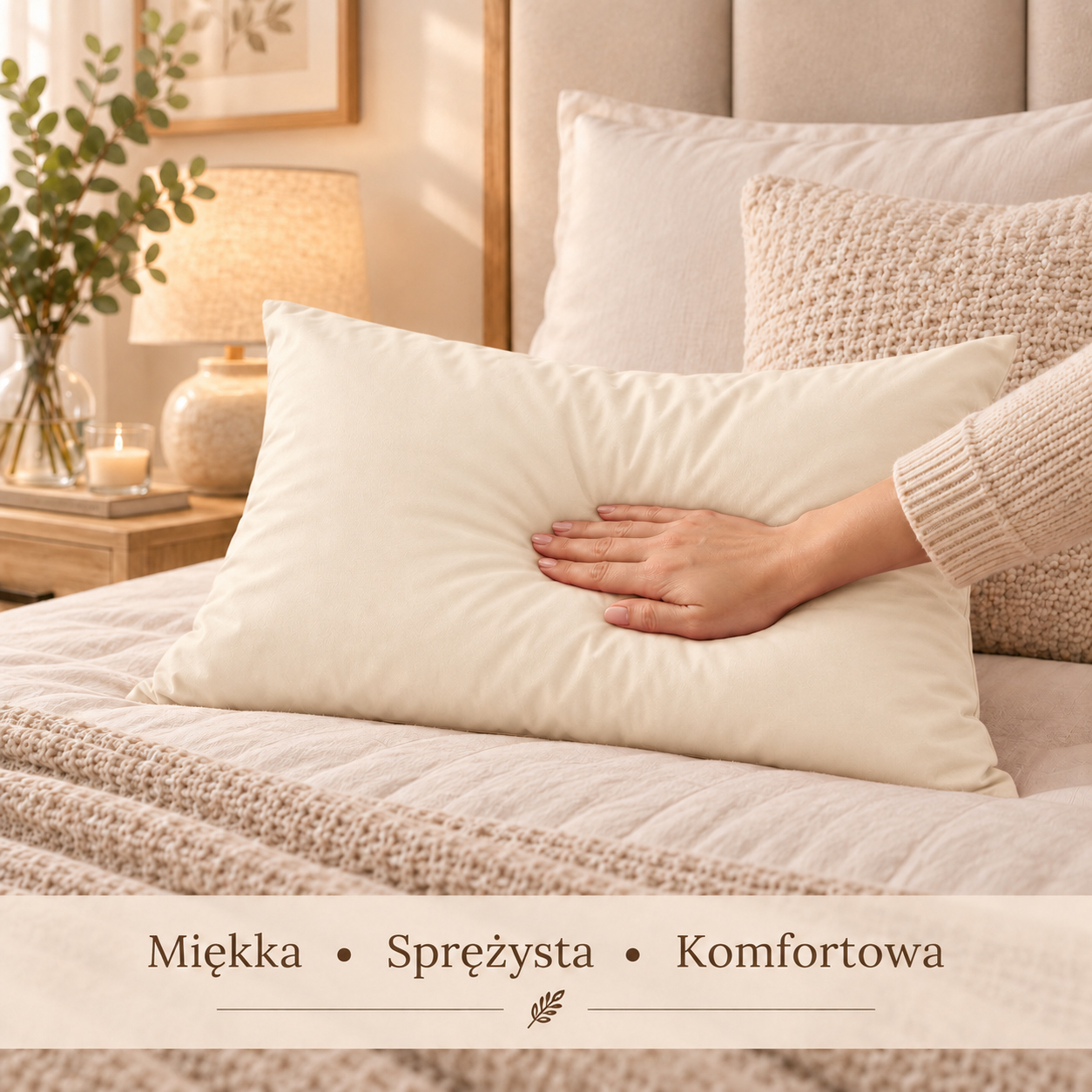 Ciepła poduszka z wełną owczą 40x60 ecru