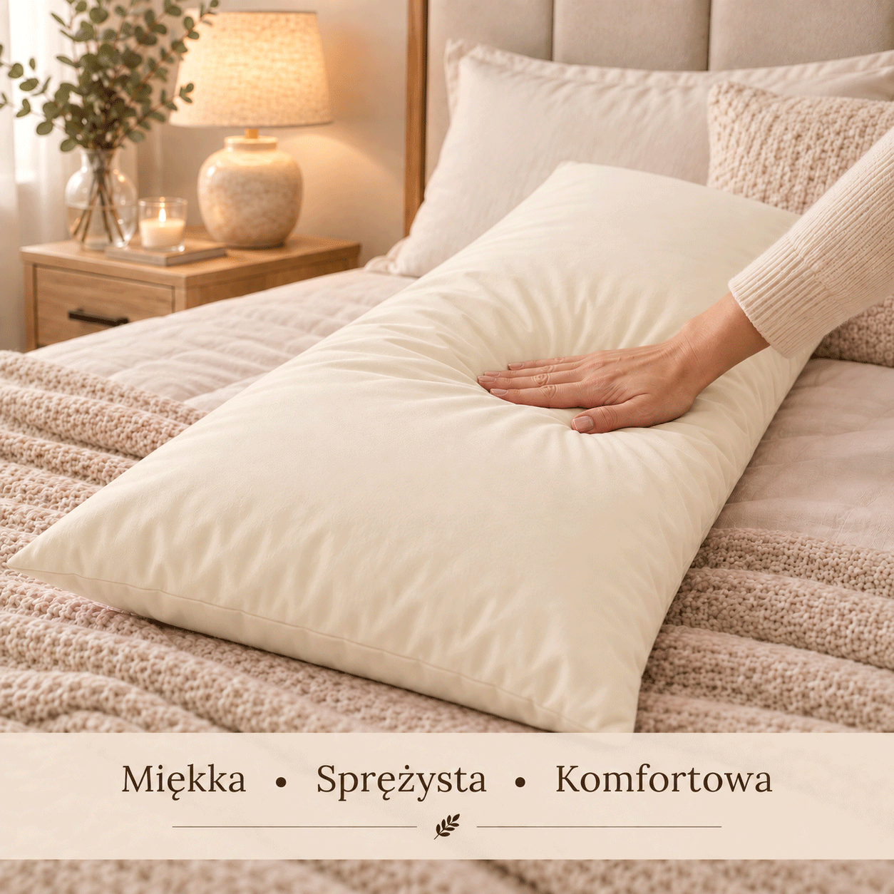 Poduszka z wełną owczą 40x90 ecru długa i sprężysta 900 g
